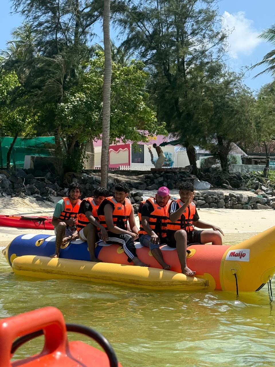 Friends on a banana boat